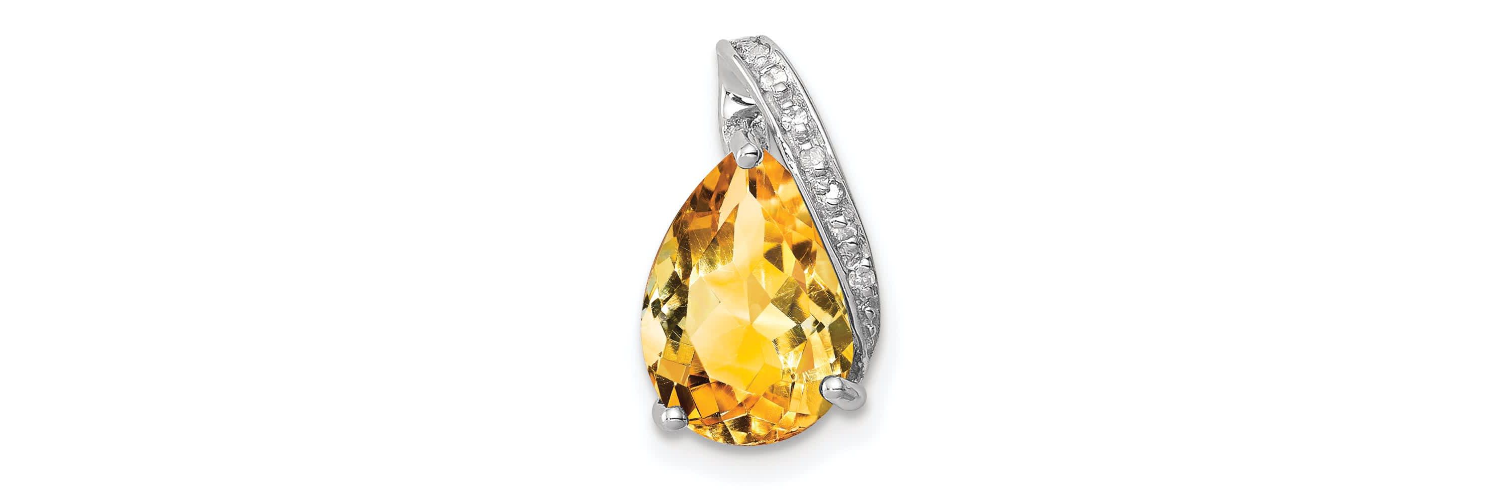 1.7 ct. t.w. Pear Citrine and 0.003 ct. t.w. Diamond Pendant in Rhodium-plated Sterling Silver