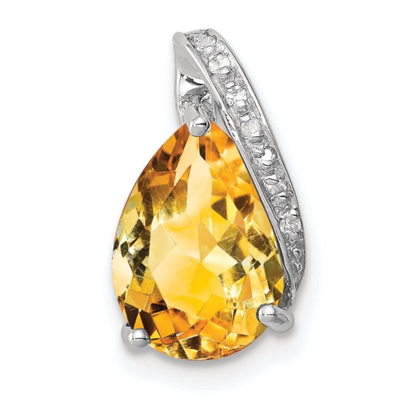 1.7 ct. t.w. Pear Citrine and 0.003 ct. t.w. Diamond Pendant in Rhodium-plated Sterling Silver