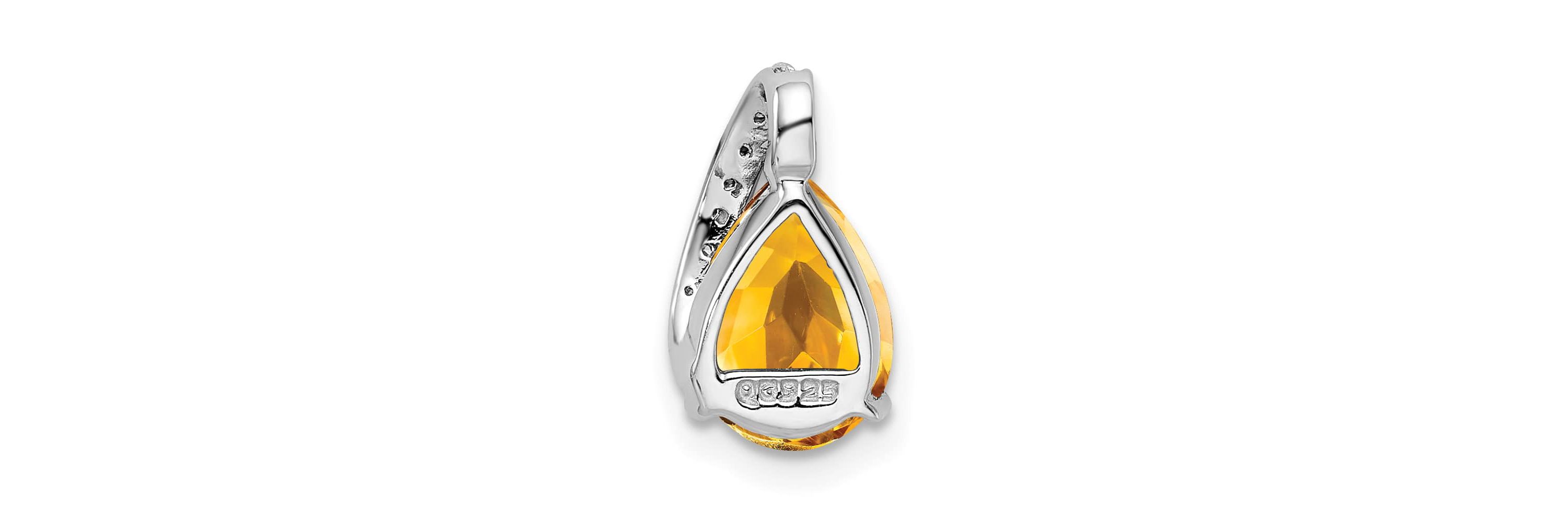 1.7 ct. t.w. Pear Citrine and 0.003 ct. t.w. Diamond Pendant in Rhodium-plated Sterling Silver
