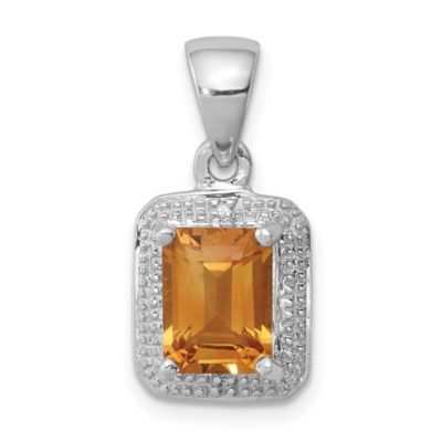 Belk & Co 1.6 ct. t.w. Emerald-cut Citrine and 0.01 ct. t.w. Diamond Pendant in Rhodium-plated Sterling Silver, White