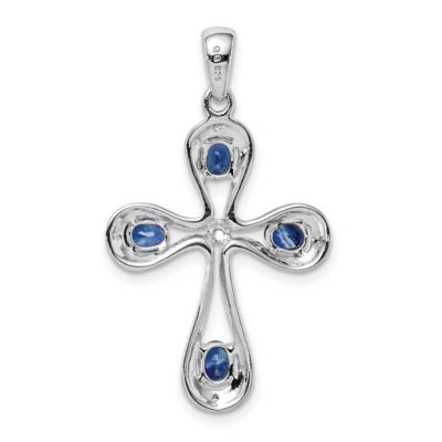 7/8 ct. t.w. Sapphire and 0.01 ct. t.w. Diamond Cross Pendant in Rhodium-plated Sterling Silver