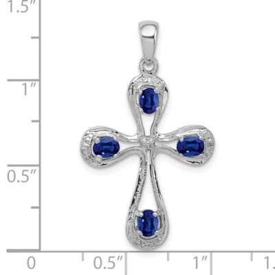 7/8 ct. t.w. Sapphire and 0.01 ct. t.w. Diamond Cross Pendant in Rhodium-plated Sterling Silver