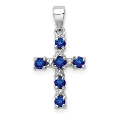 1/2 ct. t.w. Sapphire and 0.004 ct. t.w. Diamond Accent Cross Pendant in Rhodium-plated Sterling Silver