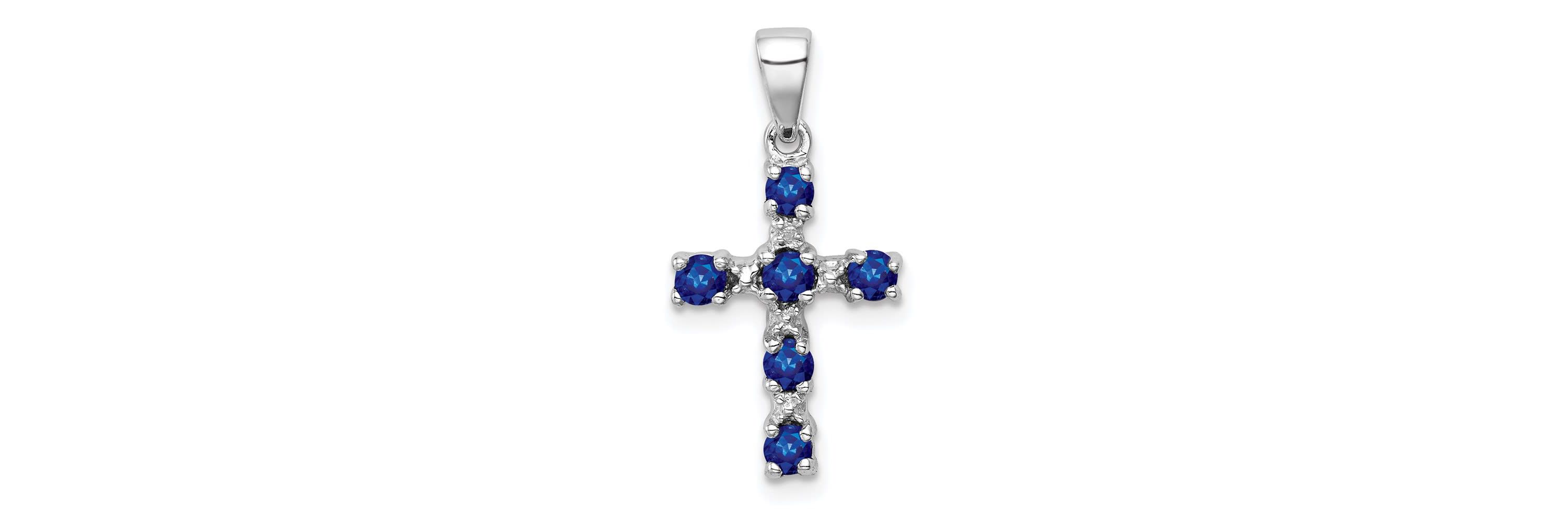 1/2 ct. t.w. Sapphire and 0.004 ct. t.w. Diamond Accent Cross Pendant in Rhodium-plated Sterling Silver