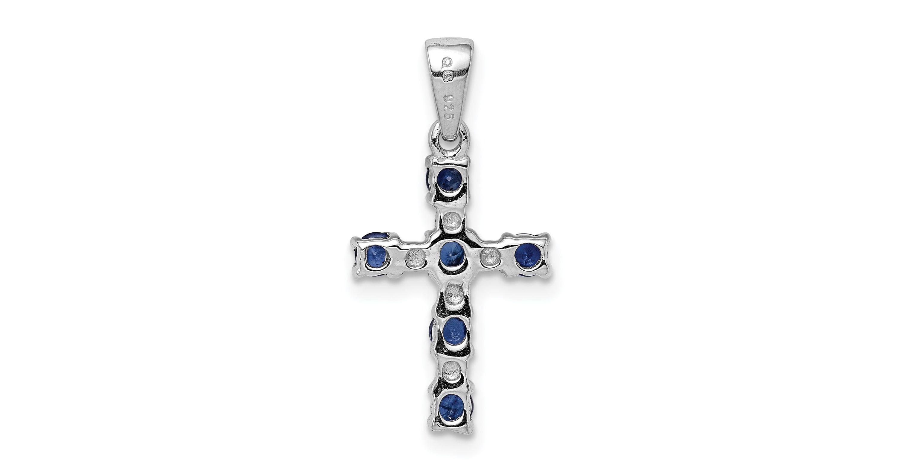 1/2 ct. t.w. Sapphire and 0.004 ct. t.w. Diamond Accent Cross Pendant in Rhodium-plated Sterling Silver