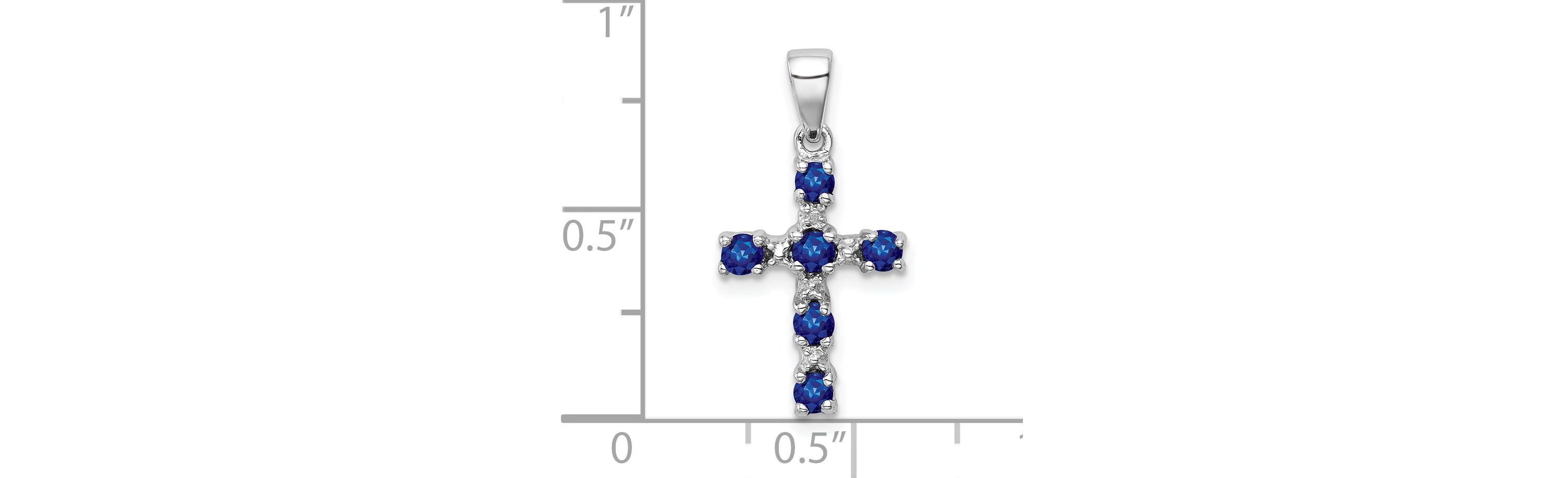 1/2 ct. t.w. Sapphire and 0.004 ct. t.w. Diamond Accent Cross Pendant in Rhodium-plated Sterling Silver