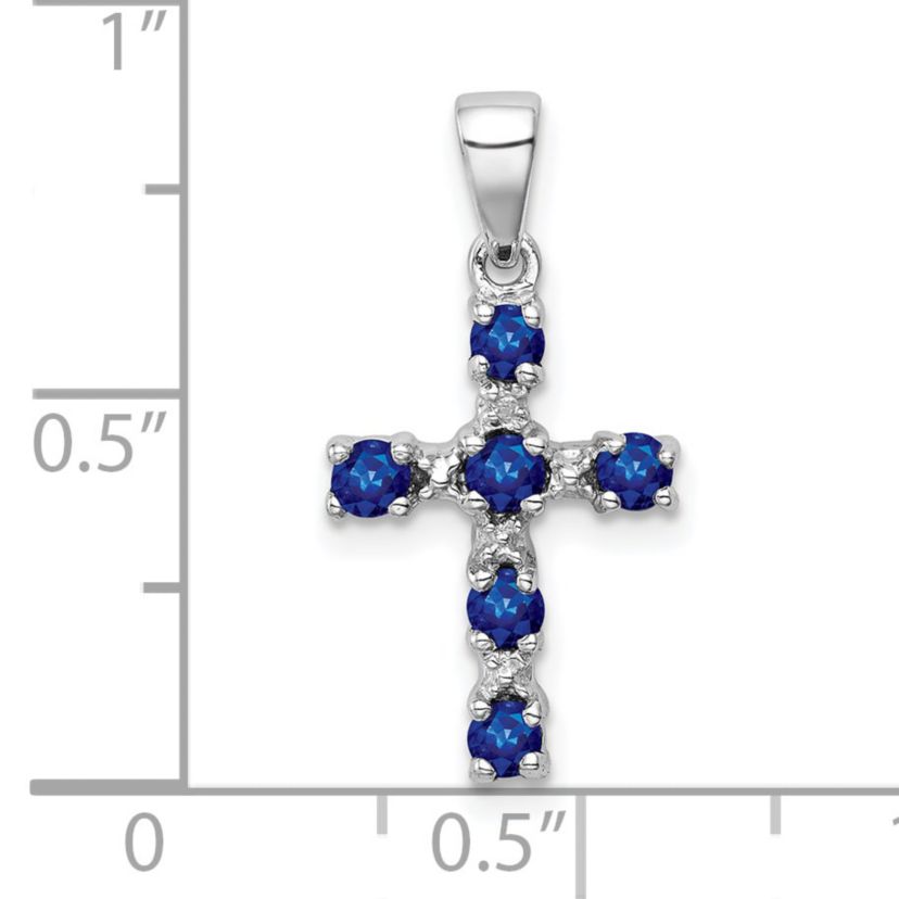 1/2 ct. t.w. Sapphire and 0.004 ct. t.w. Diamond Accent Cross Pendant in Rhodium-plated Sterling Silver