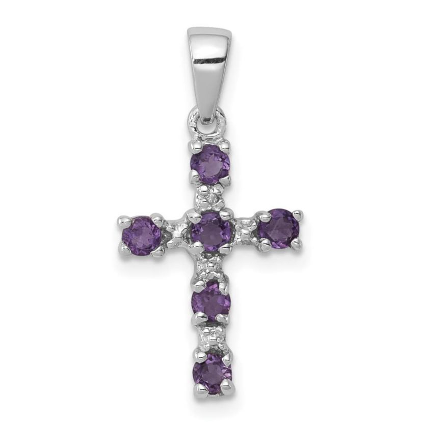 3/8 ct. t.w. Amethyst and Diamond 0.004 ct. t.w. Accent Cross Pendant in Rhodium-plated Sterling Silver