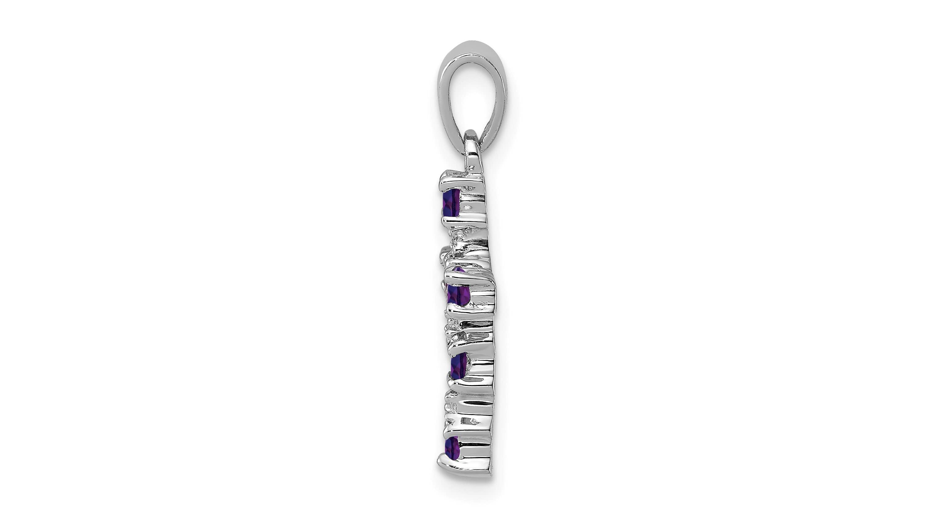 3/8 ct. t.w. Amethyst and Diamond 0.004 ct. t.w. Accent Cross Pendant in Rhodium-plated Sterling Silver