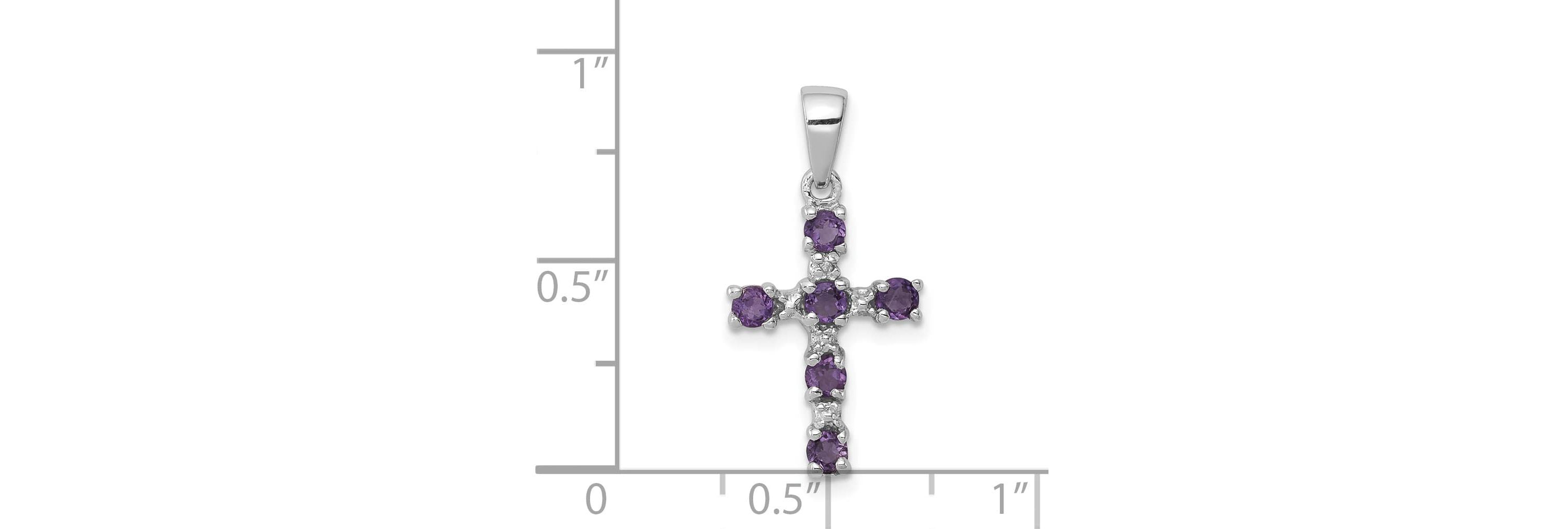 3/8 ct. t.w. Amethyst and Diamond 0.004 ct. t.w. Accent Cross Pendant in Rhodium-plated Sterling Silver