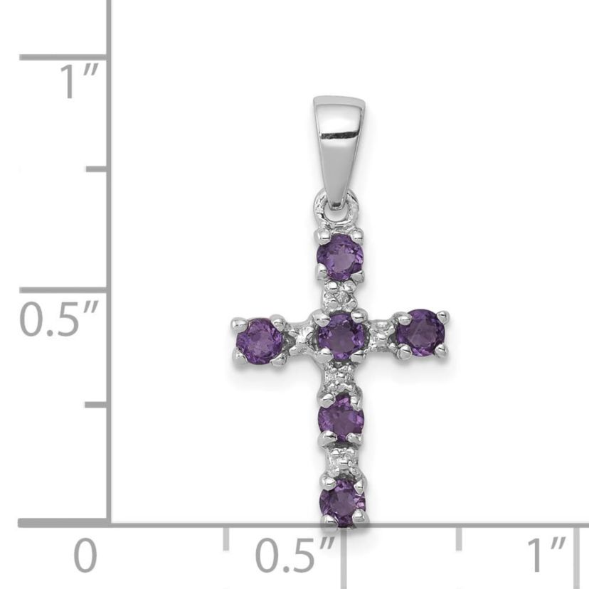 3/8 ct. t.w. Amethyst and Diamond 0.004 ct. t.w. Accent Cross Pendant in Rhodium-plated Sterling Silver