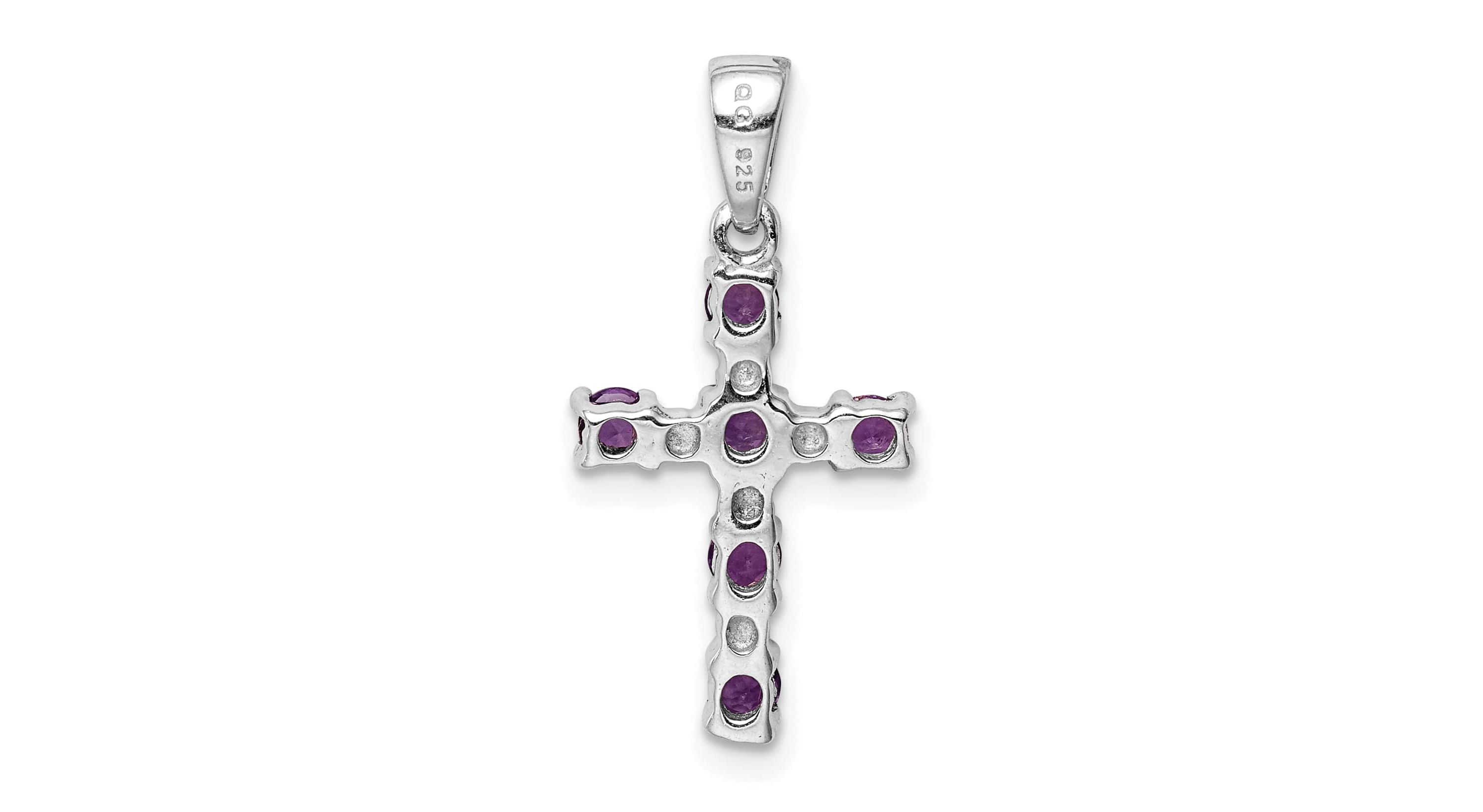 3/8 ct. t.w. Amethyst and Diamond 0.004 ct. t.w. Accent Cross Pendant in Rhodium-plated Sterling Silver