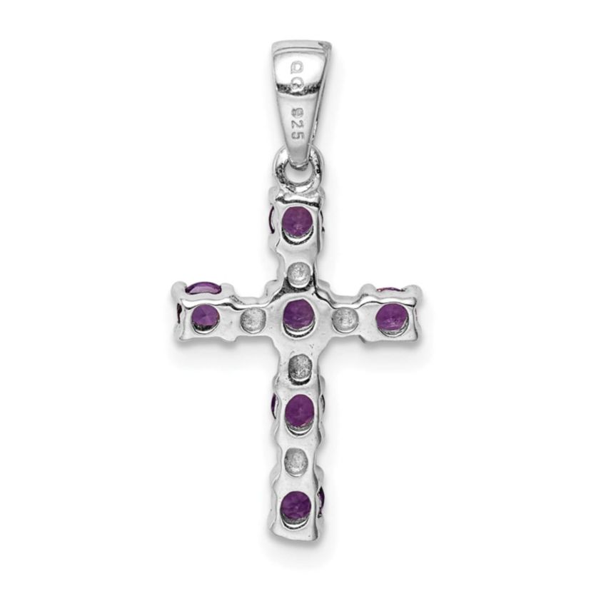 3/8 ct. t.w. Amethyst and Diamond 0.004 ct. t.w. Accent Cross Pendant in Rhodium-plated Sterling Silver