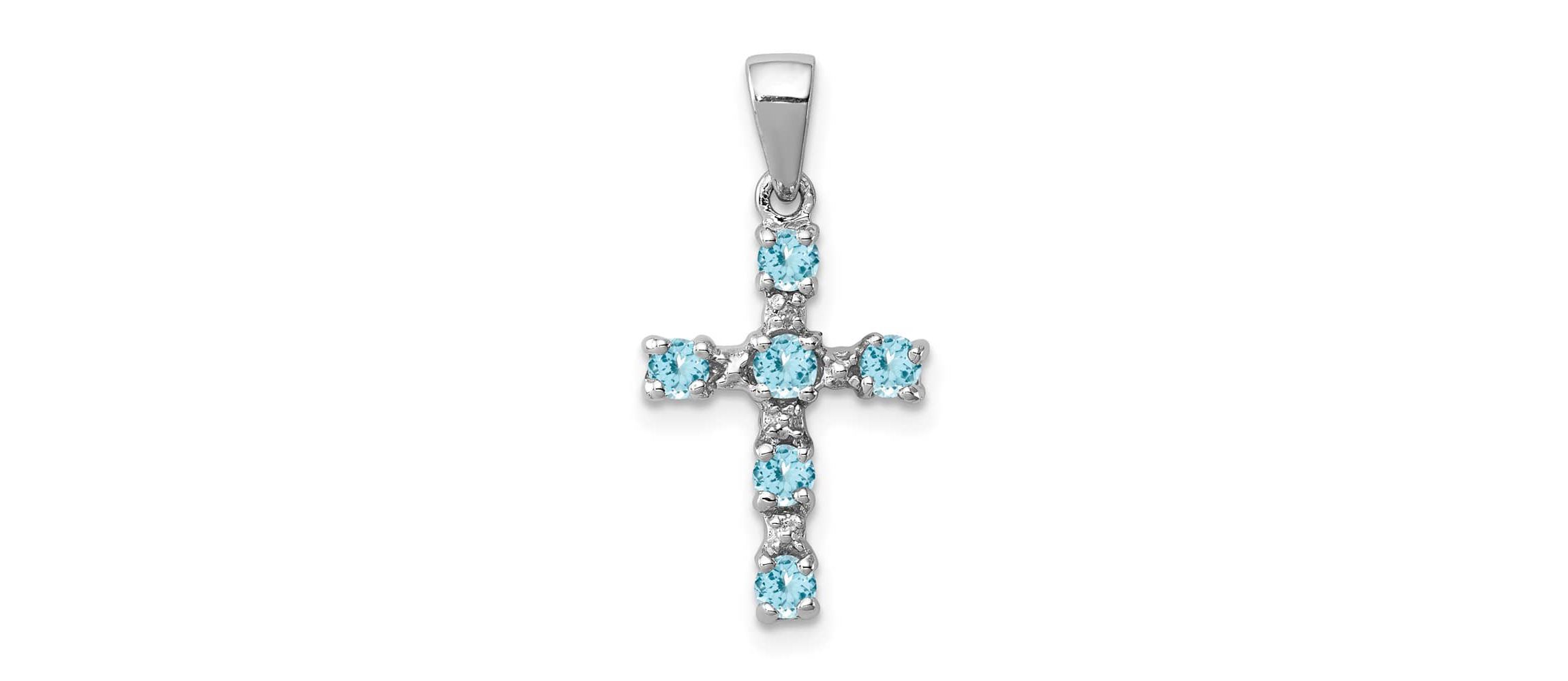 3/8 ct. t.w. Light Swiss Blue Topaz Cross and 0.004 ct. t.w. Diamond Accent Pendant in Rhodium-plated Sterling Silver