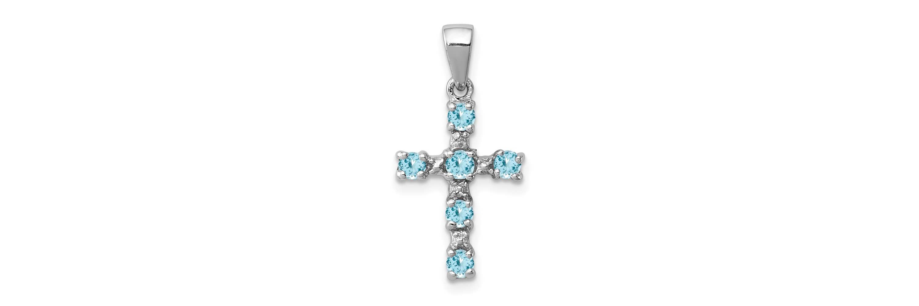 3/8 ct. t.w. Light Swiss Blue Topaz Cross and 0.004 ct. t.w. Diamond Accent Pendant in Rhodium-plated Sterling Silver