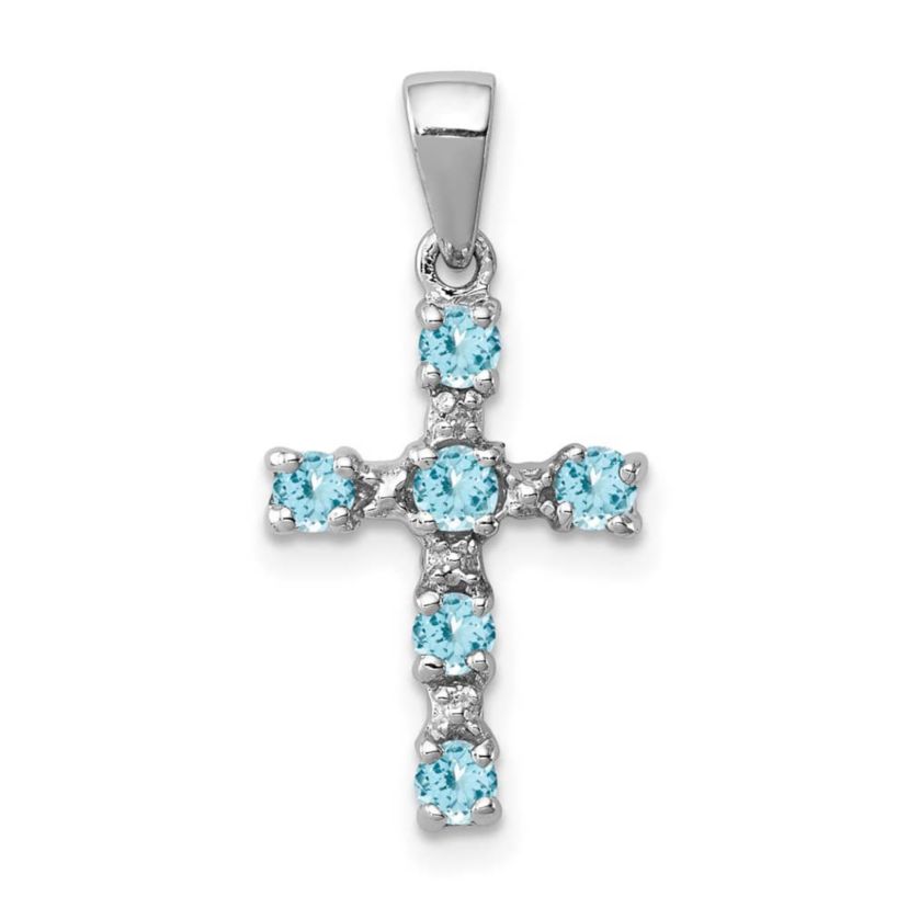 3/8 ct. t.w. Light Swiss Blue Topaz Cross and 0.004 ct. t.w. Diamond Accent Pendant in Rhodium-plated Sterling Silver