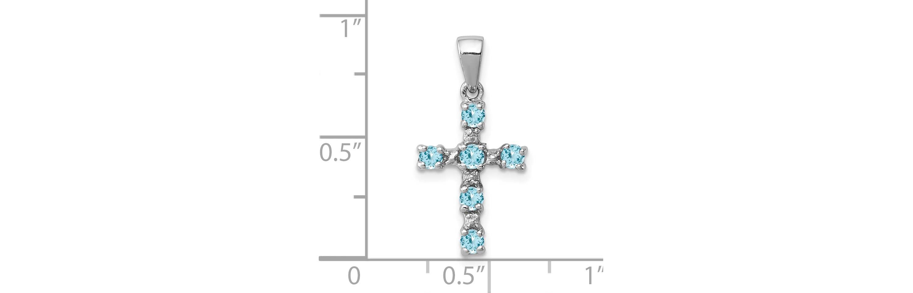 3/8 ct. t.w. Light Swiss Blue Topaz Cross and 0.004 ct. t.w. Diamond Accent Pendant in Rhodium-plated Sterling Silver