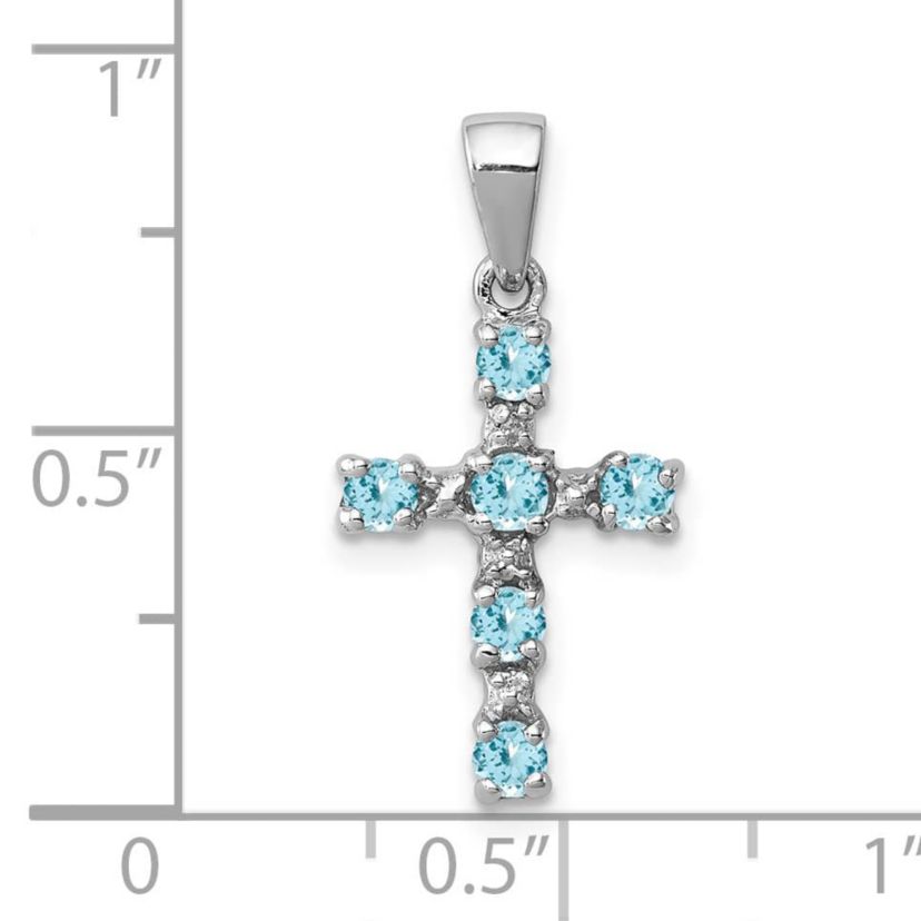 3/8 ct. t.w. Light Swiss Blue Topaz Cross and 0.004 ct. t.w. Diamond Accent Pendant in Rhodium-plated Sterling Silver