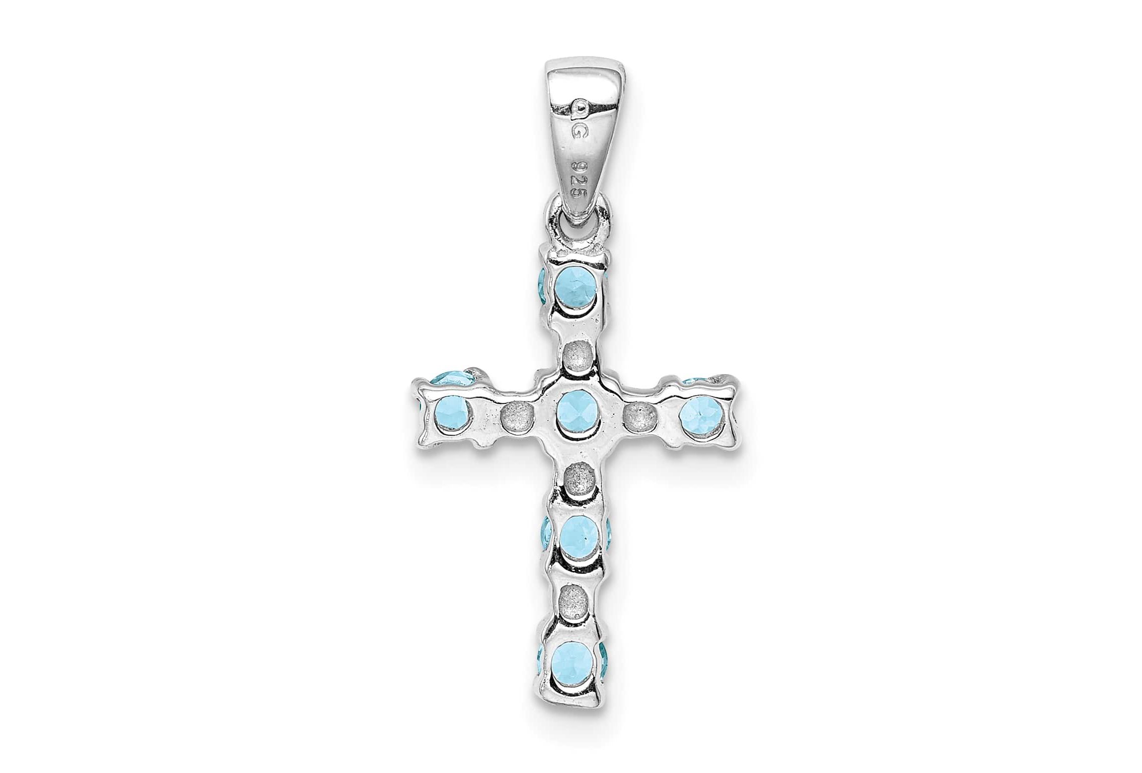 3/8 ct. t.w. Light Swiss Blue Topaz Cross and 0.004 ct. t.w. Diamond Accent Pendant in Rhodium-plated Sterling Silver