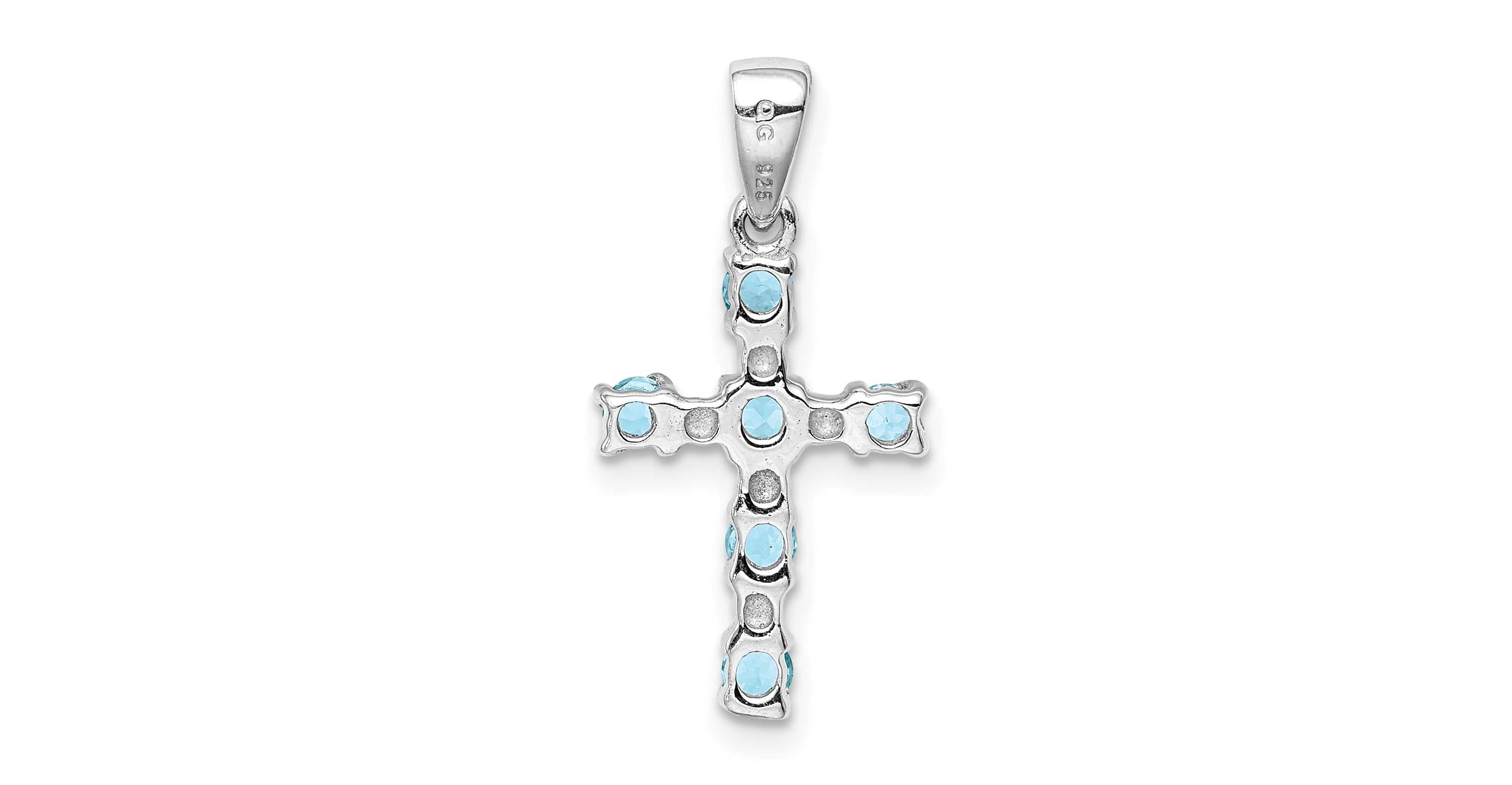 3/8 ct. t.w. Light Swiss Blue Topaz Cross and 0.004 ct. t.w. Diamond Accent Pendant in Rhodium-plated Sterling Silver