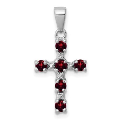 Belk & Co 1/2 ct. t.w. Garnet and 0.004 ct. t.w. Diamond Cross Pendant in Rhodium-plated Sterling Silver, White