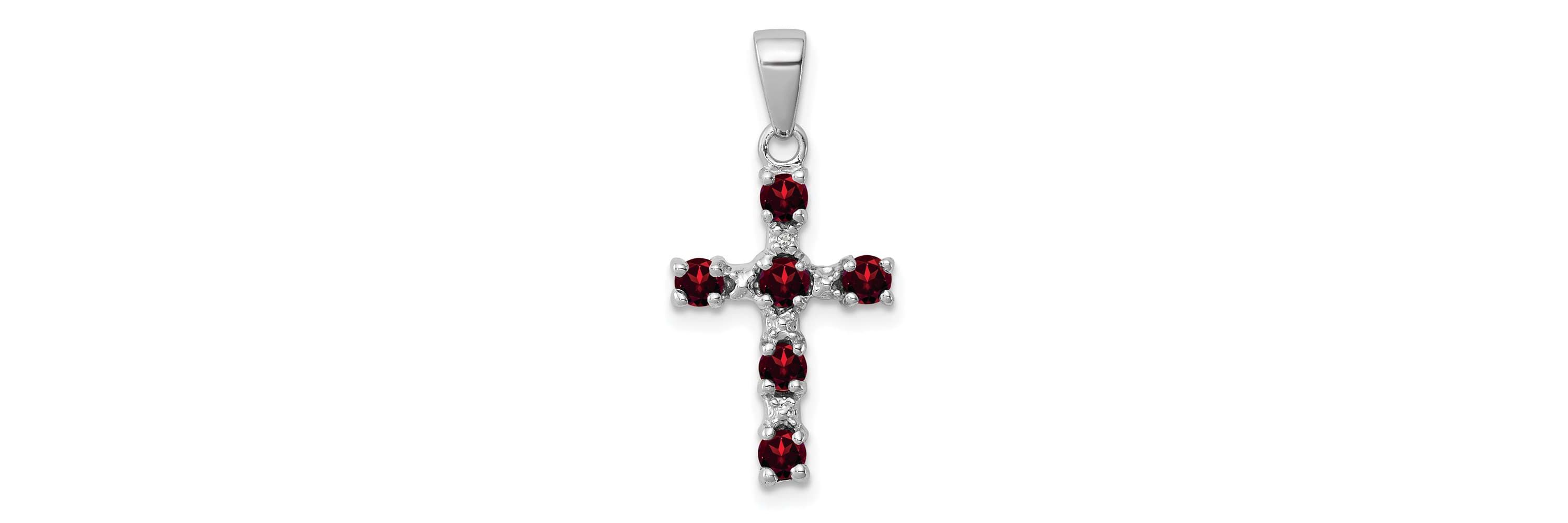 1/2 ct. t.w. Garnet and 0.004 ct. t.w. Diamond Cross Pendant in Rhodium-plated Sterling Silver