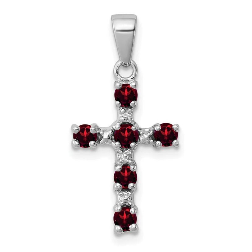 1/2 ct. t.w. Garnet and 0.004 ct. t.w. Diamond Cross Pendant in Rhodium-plated Sterling Silver