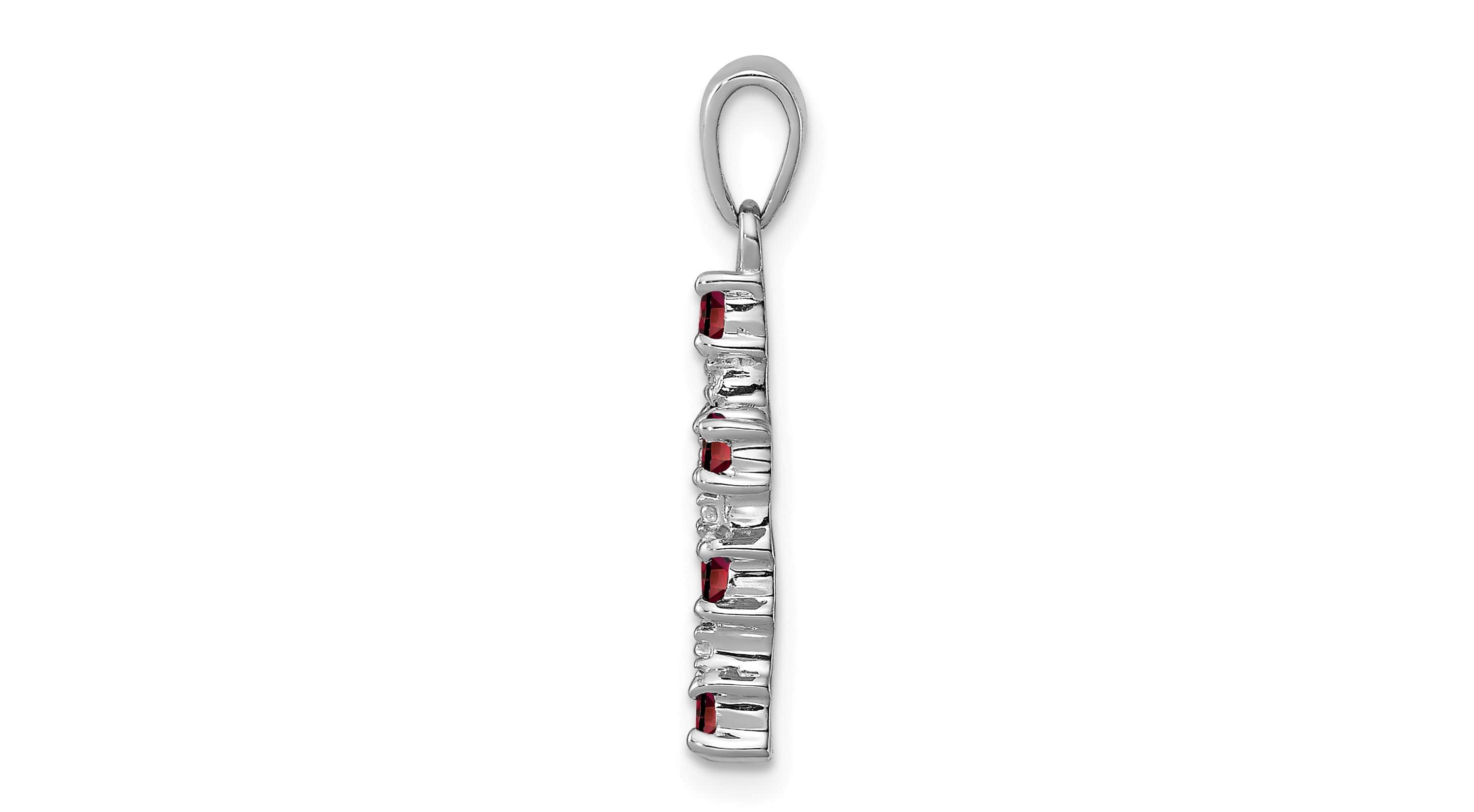 1/2 ct. t.w. Garnet and 0.004 ct. t.w. Diamond Cross Pendant in Rhodium-plated Sterling Silver