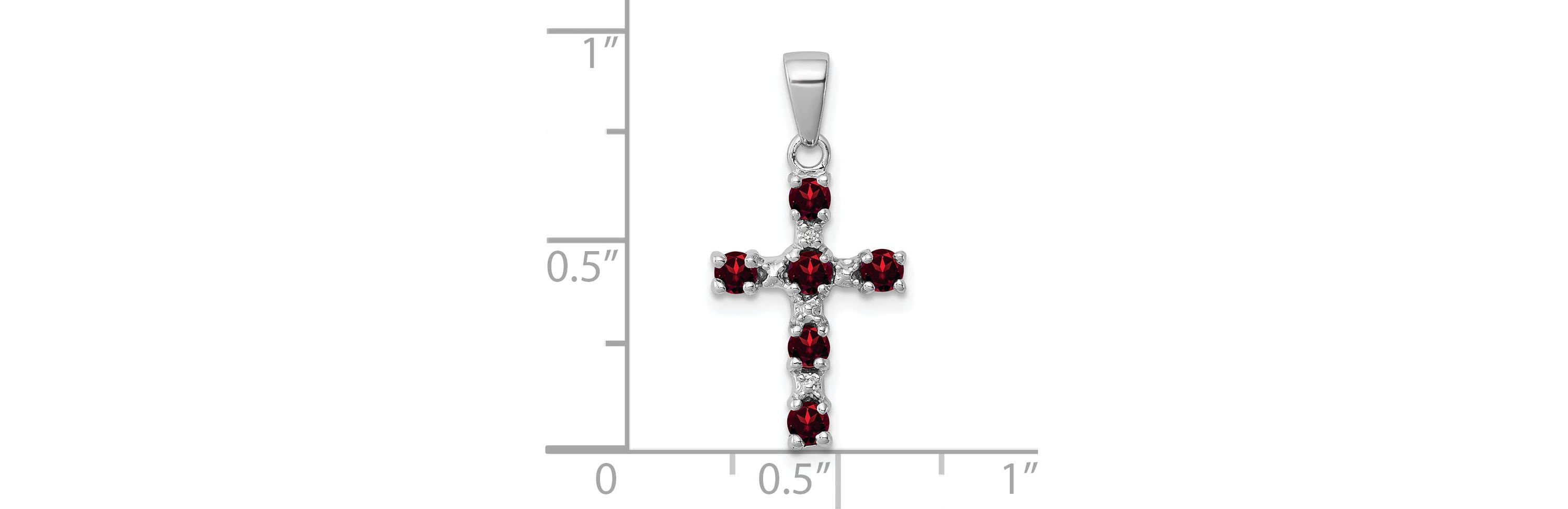 1/2 ct. t.w. Garnet and 0.004 ct. t.w. Diamond Cross Pendant in Rhodium-plated Sterling Silver