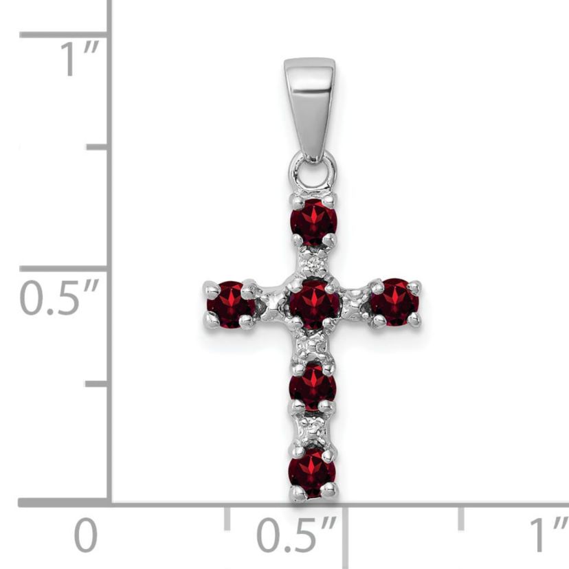 1/2 ct. t.w. Garnet and 0.004 ct. t.w. Diamond Cross Pendant in Rhodium-plated Sterling Silver