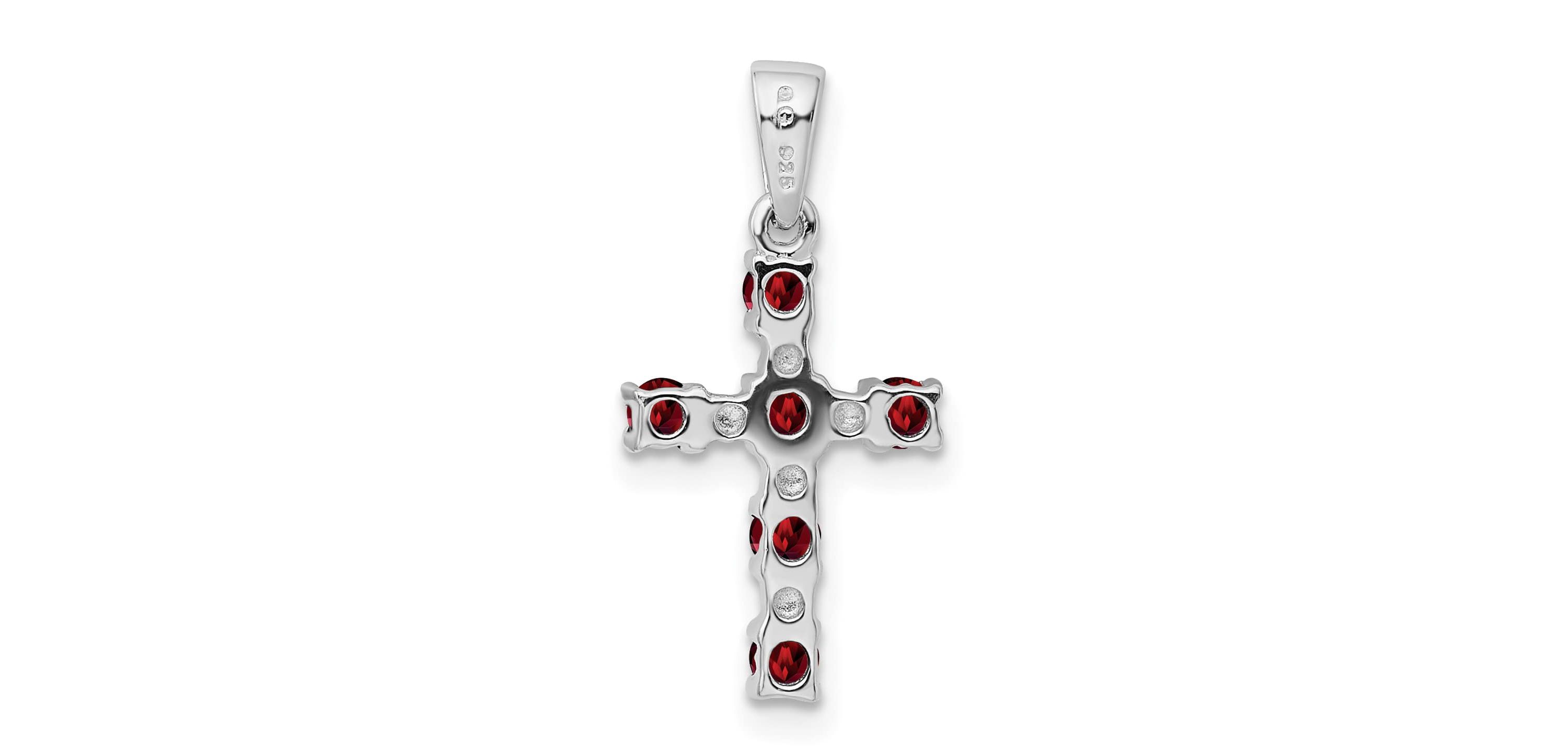 1/2 ct. t.w. Garnet and 0.004 ct. t.w. Diamond Cross Pendant in Rhodium-plated Sterling Silver