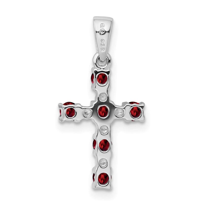 1/2 ct. t.w. Garnet and 0.004 ct. t.w. Diamond Cross Pendant in Rhodium-plated Sterling Silver