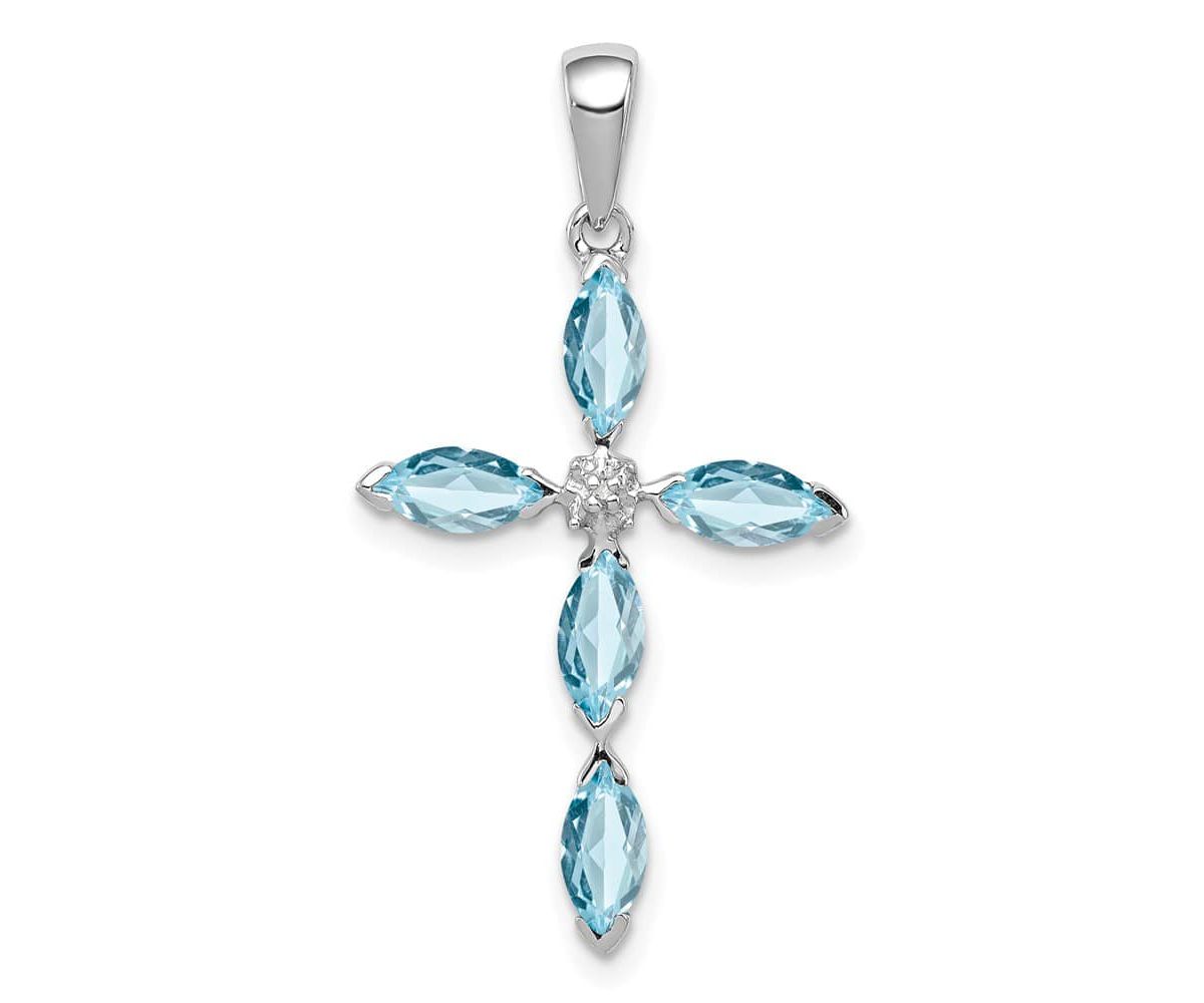 1.5 ct. t.w. Light Swiss Blue Topaz Cross and 0.003 ct. t.w. Diamond Pendant in Rhodium-plated Sterling Silver