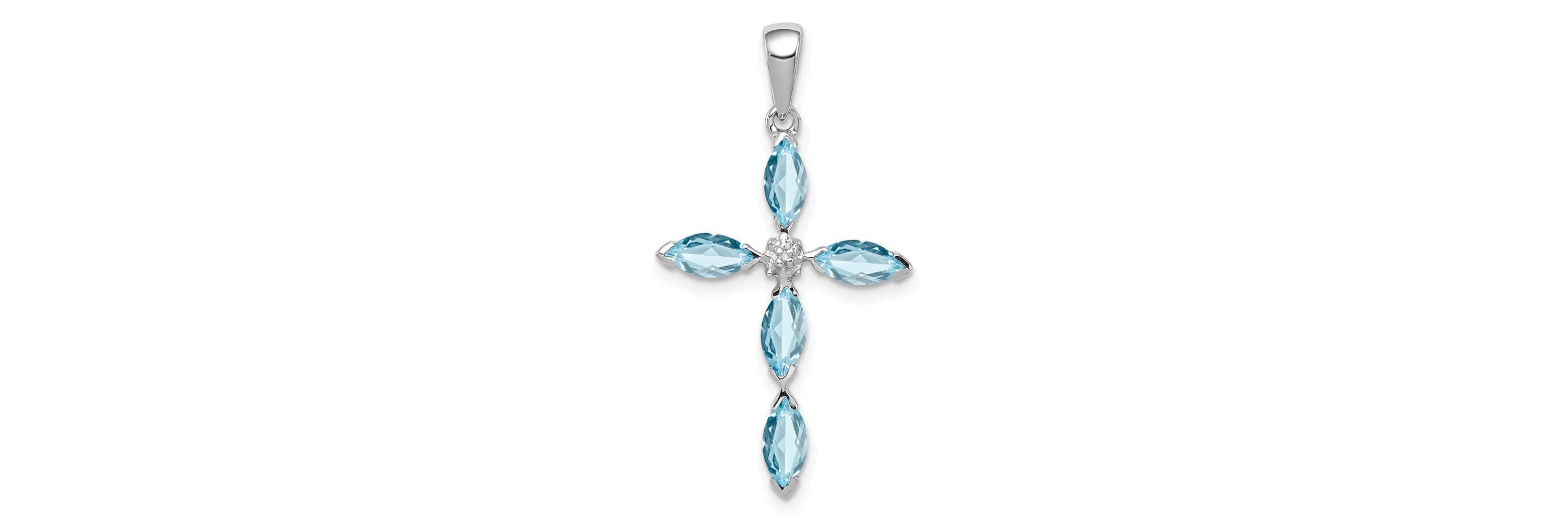 1.5 ct. t.w. Light Swiss Blue Topaz Cross and 0.003 ct. t.w. Diamond Pendant in Rhodium-plated Sterling Silver
