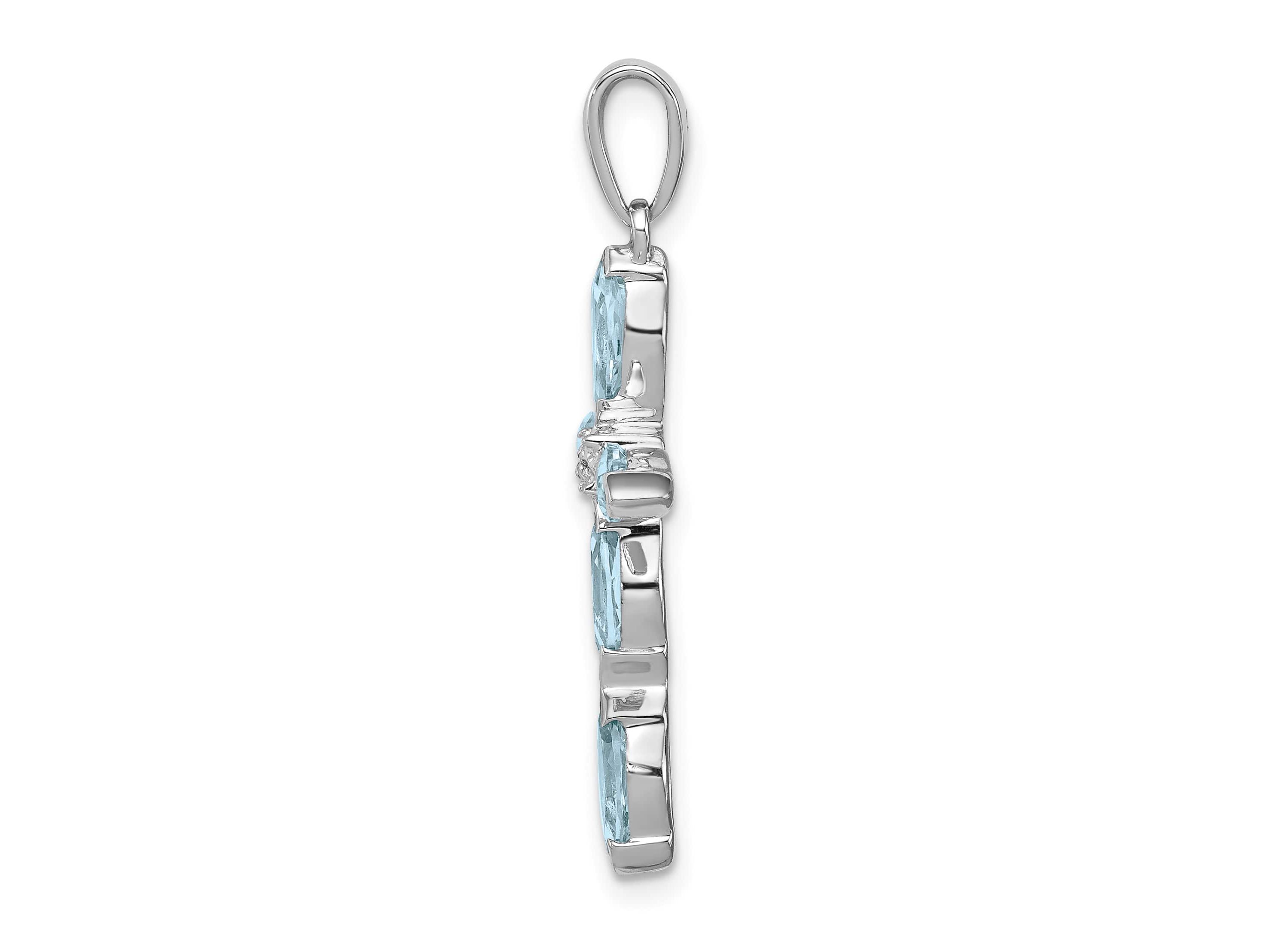 1.5 ct. t.w. Light Swiss Blue Topaz Cross and 0.003 ct. t.w. Diamond Pendant in Rhodium-plated Sterling Silver