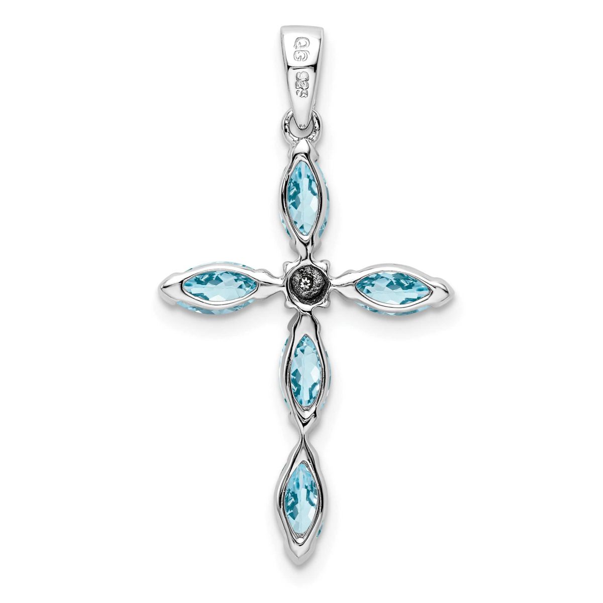 1.5 ct. t.w. Light Swiss Blue Topaz Cross and 0.003 ct. t.w. Diamond Pendant in Rhodium-plated Sterling Silver