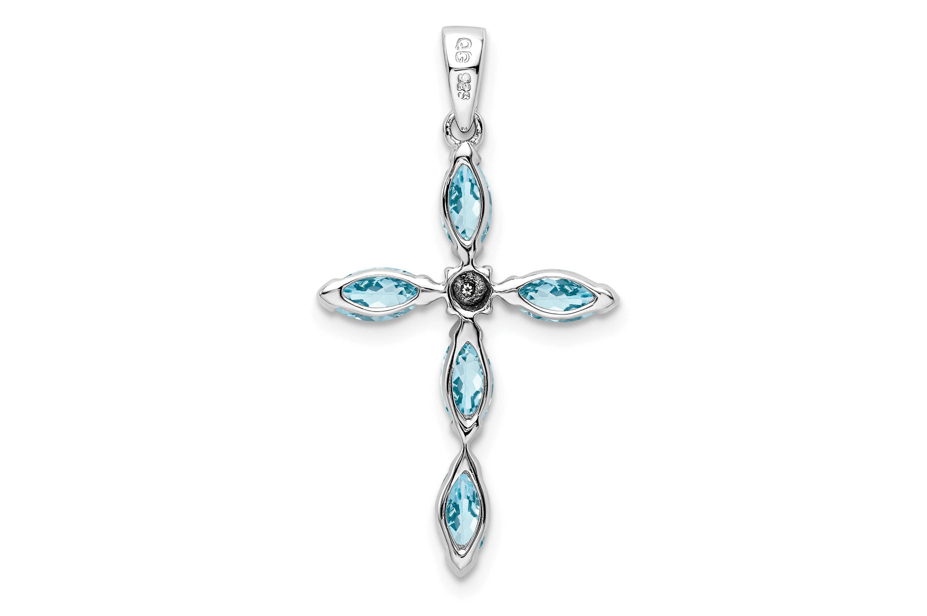 1.5 ct. t.w. Light Swiss Blue Topaz Cross and 0.003 ct. t.w. Diamond Pendant in Rhodium-plated Sterling Silver