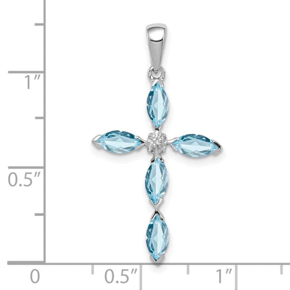 1.5 ct. t.w. Light Swiss Blue Topaz Cross and 0.003 ct. t.w. Diamond Pendant in Rhodium-plated Sterling Silver