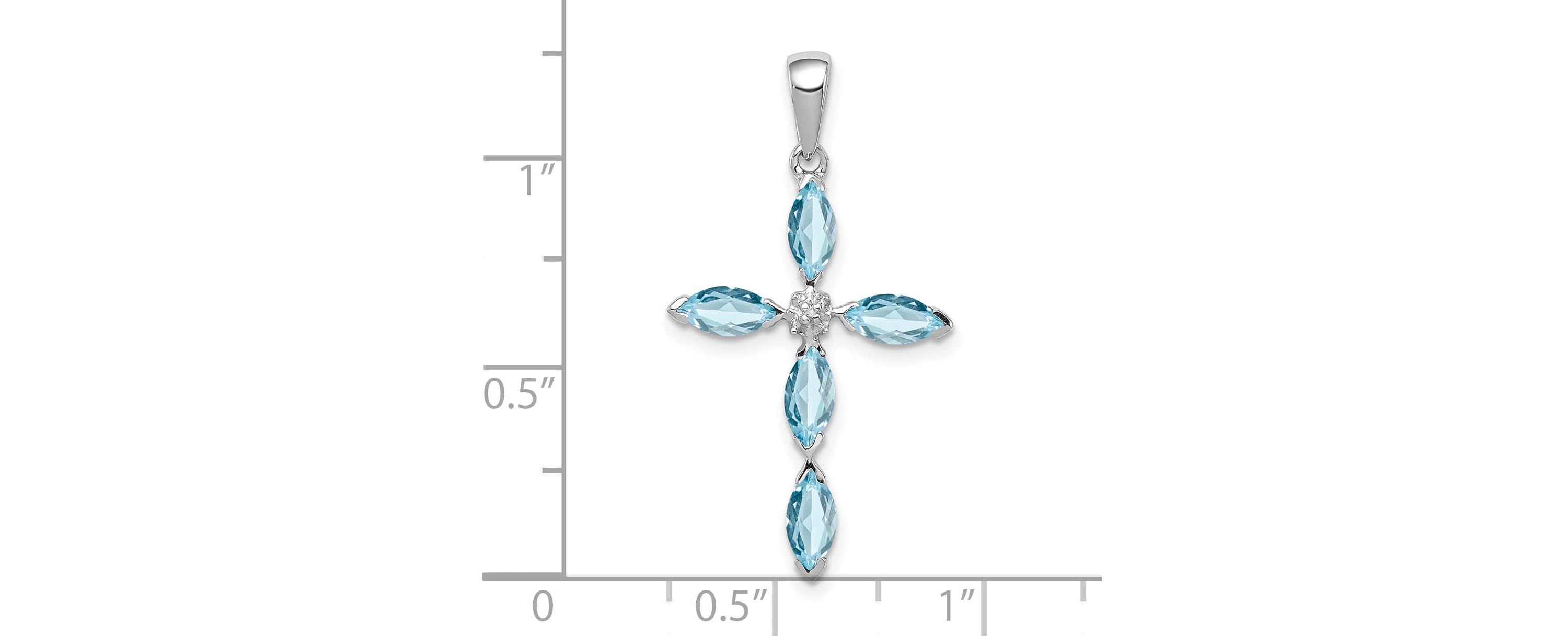 1.5 ct. t.w. Light Swiss Blue Topaz Cross and 0.003 ct. t.w. Diamond Pendant in Rhodium-plated Sterling Silver