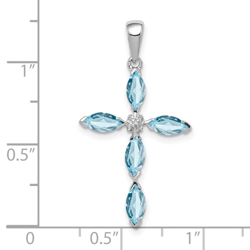 1.5 ct. t.w. Light Swiss Blue Topaz Cross and 0.003 ct. t.w. Diamond Pendant in Rhodium-plated Sterling Silver