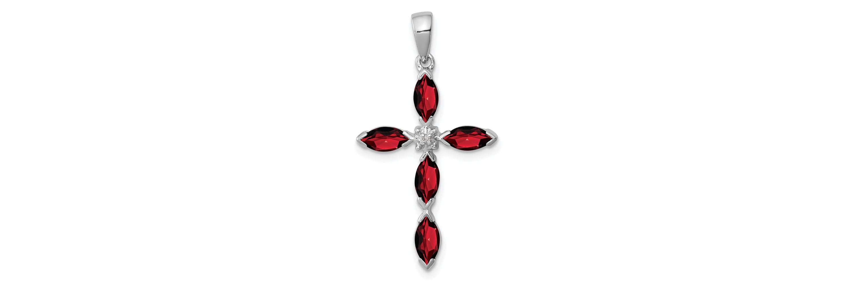 1.25 ct. t.w. Garnet and 0.003 ct. t.w. Diamond Cross Pendant in Rhodium-plated Sterling Silver