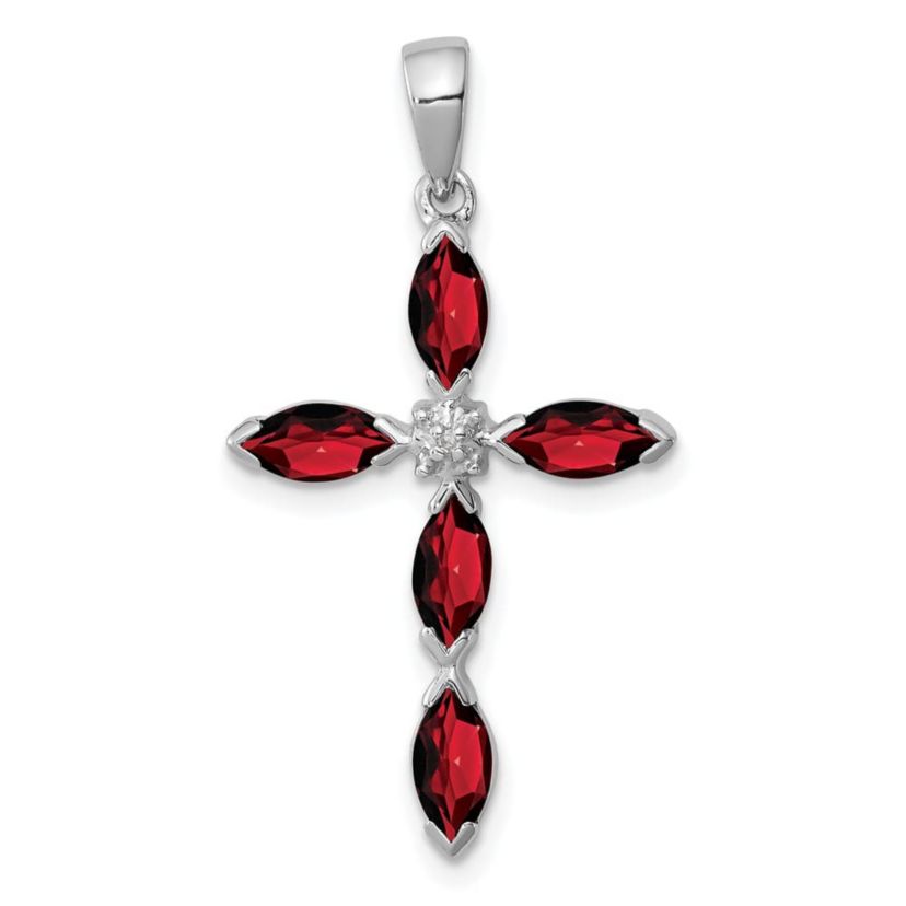 1.25 ct. t.w. Garnet and 0.003 ct. t.w. Diamond Cross Pendant in Rhodium-plated Sterling Silver