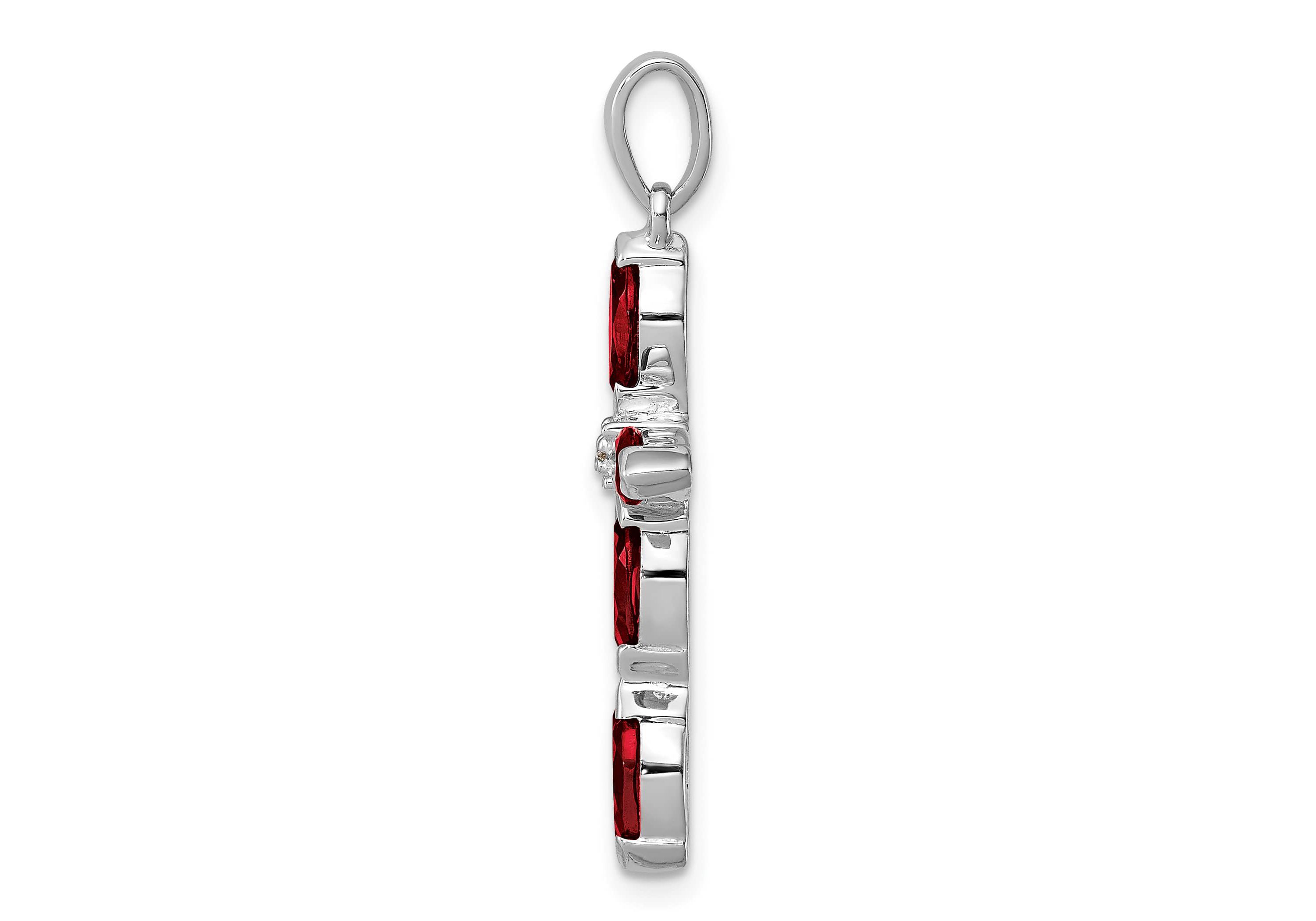 1.25 ct. t.w. Garnet and 0.003 ct. t.w. Diamond Cross Pendant in Rhodium-plated Sterling Silver