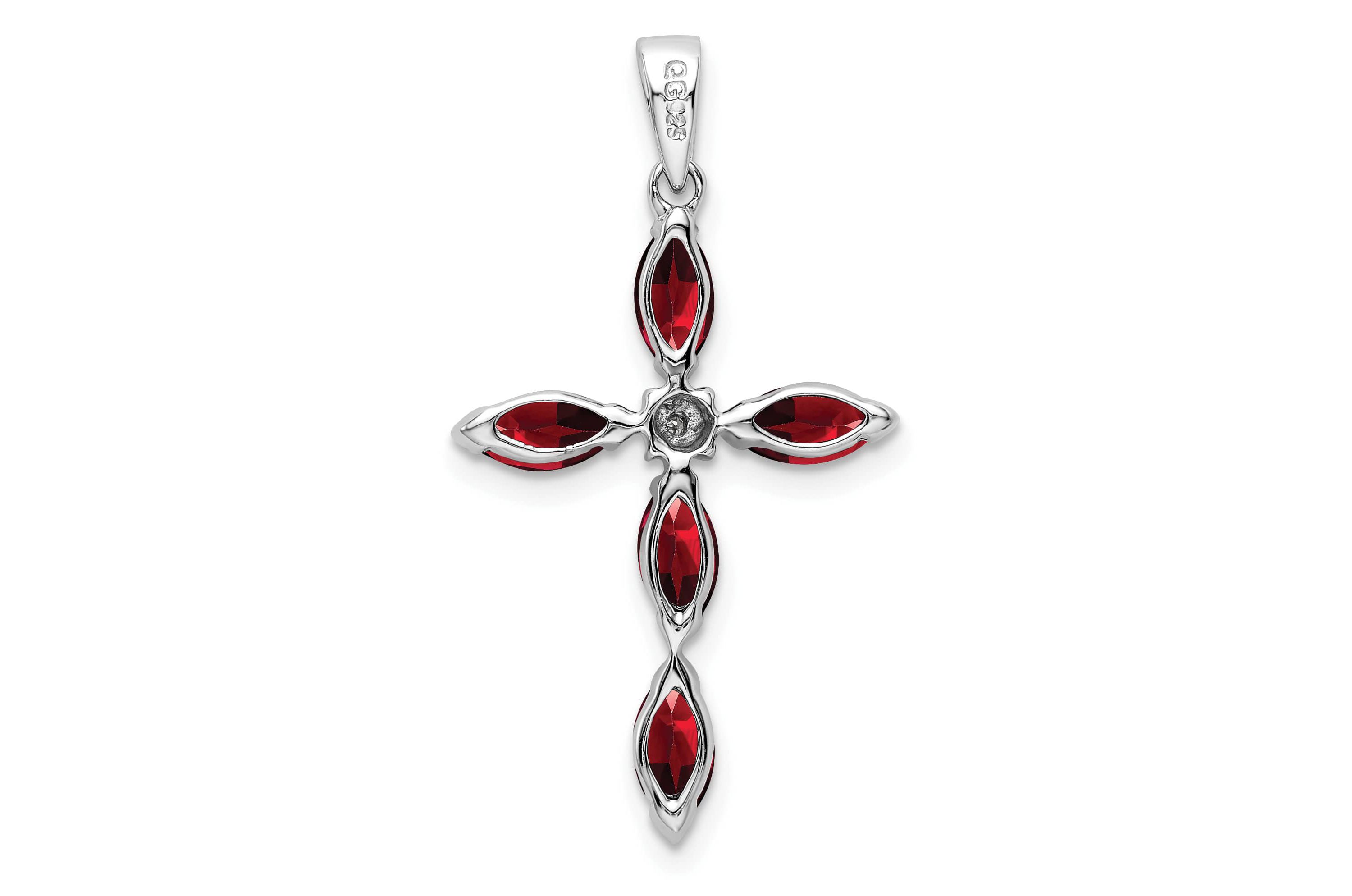 1.25 ct. t.w. Garnet and 0.003 ct. t.w. Diamond Cross Pendant in Rhodium-plated Sterling Silver