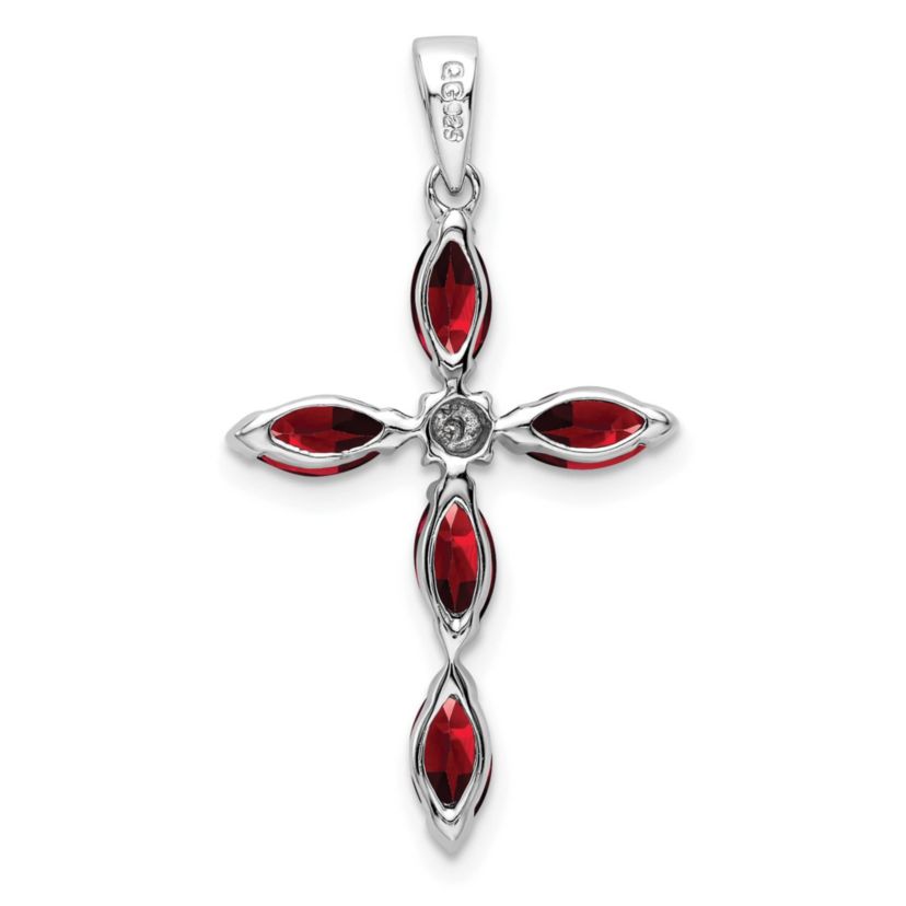 1.25 ct. t.w. Garnet and 0.003 ct. t.w. Diamond Cross Pendant in Rhodium-plated Sterling Silver