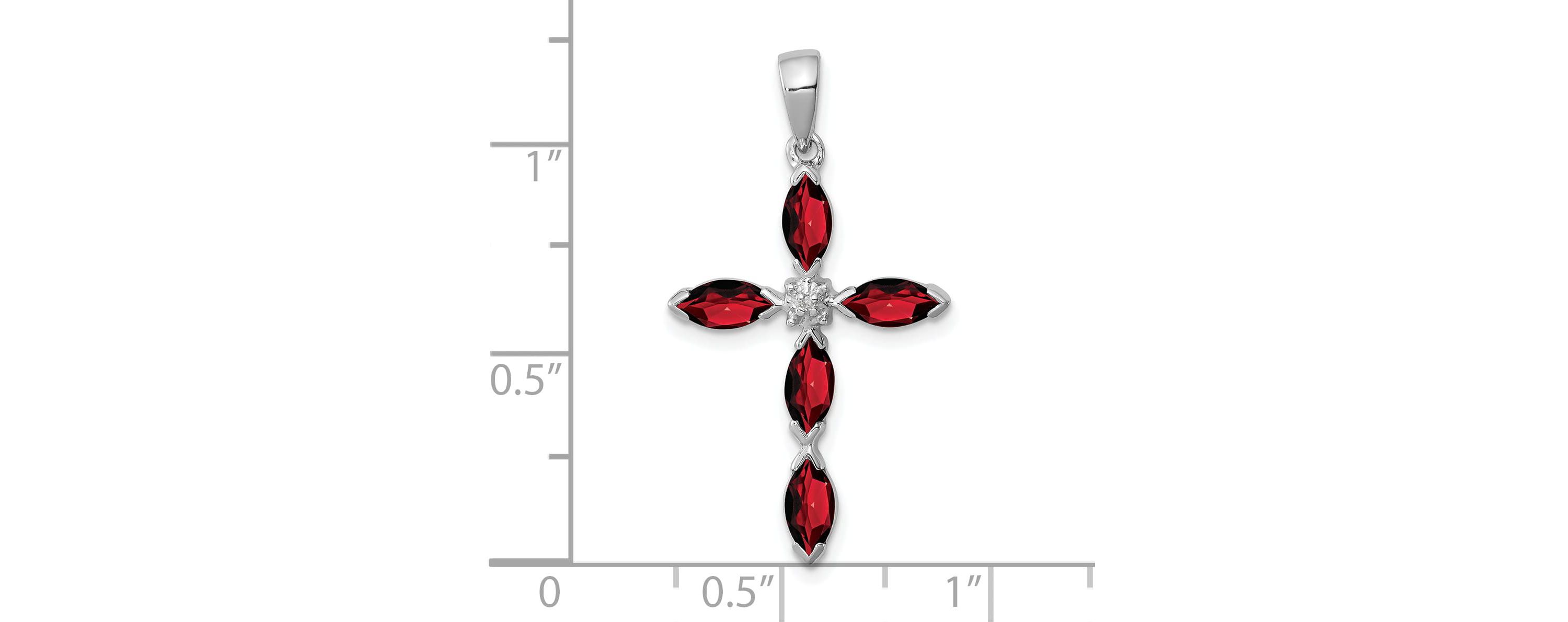 1.25 ct. t.w. Garnet and 0.003 ct. t.w. Diamond Cross Pendant in Rhodium-plated Sterling Silver