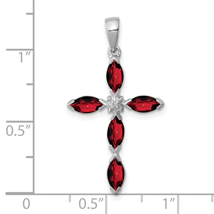 1.25 ct. t.w. Garnet and 0.003 ct. t.w. Diamond Cross Pendant in Rhodium-plated Sterling Silver