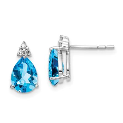 Belk & Co 2 ct. t.w. Blue Topaz and Diamond Accent Post Earrings in Rhodium-plated Sterling Silver