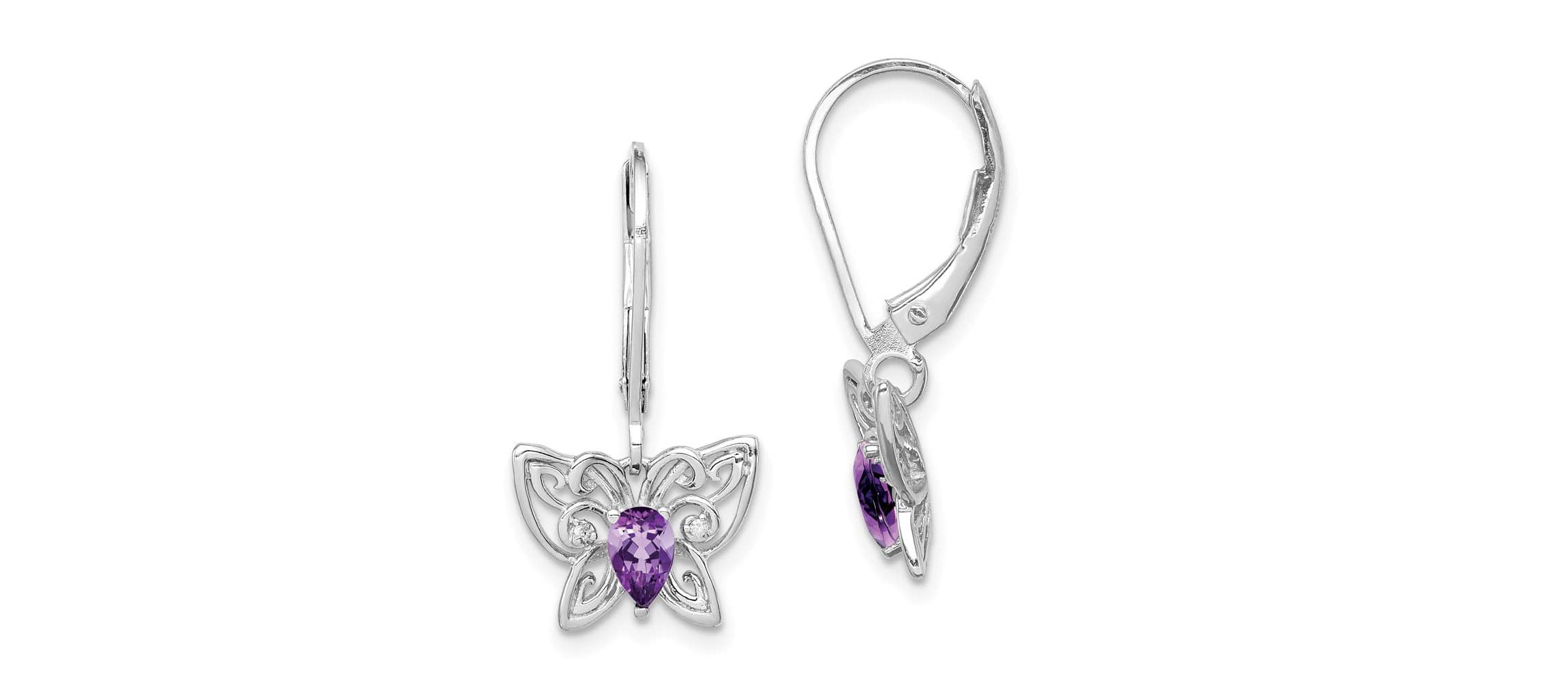 3/8 ct. t.w. Amethyst and Diamond Accent Butterfly Earrings in Rhodium-plated Sterling Silver