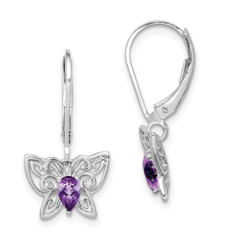 3/8 ct. t.w. Amethyst and Diamond Accent Butterfly Earrings in Rhodium-plated Sterling Silver